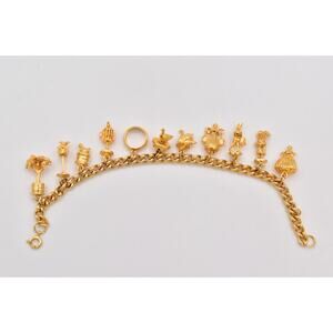 Vintage 12 Days of Christmas Charm Bracelet Gold Tone Chain Holiday 1980s BinD